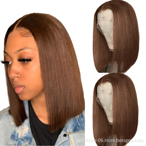 Wholesale Colored Bob Human Hair Wigs, Hd Lace Front Wig, Chocolate Brown Orange Pink Purple Colorful Human Hair For Black Women